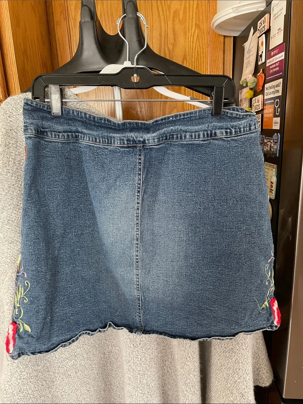Sunshine Apparel Floral Butterfly Embroidered Stretch Denim Skirt - Blue 16W